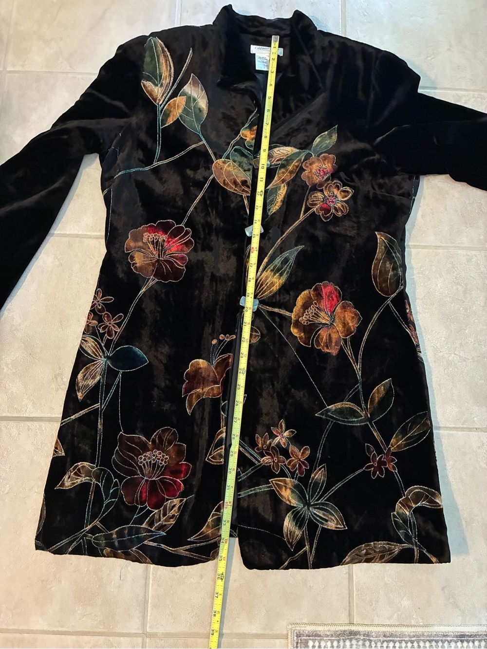 Coldwater Creek Black Velvet Floral Embroidered Long Jacket - Picture 8 of 8